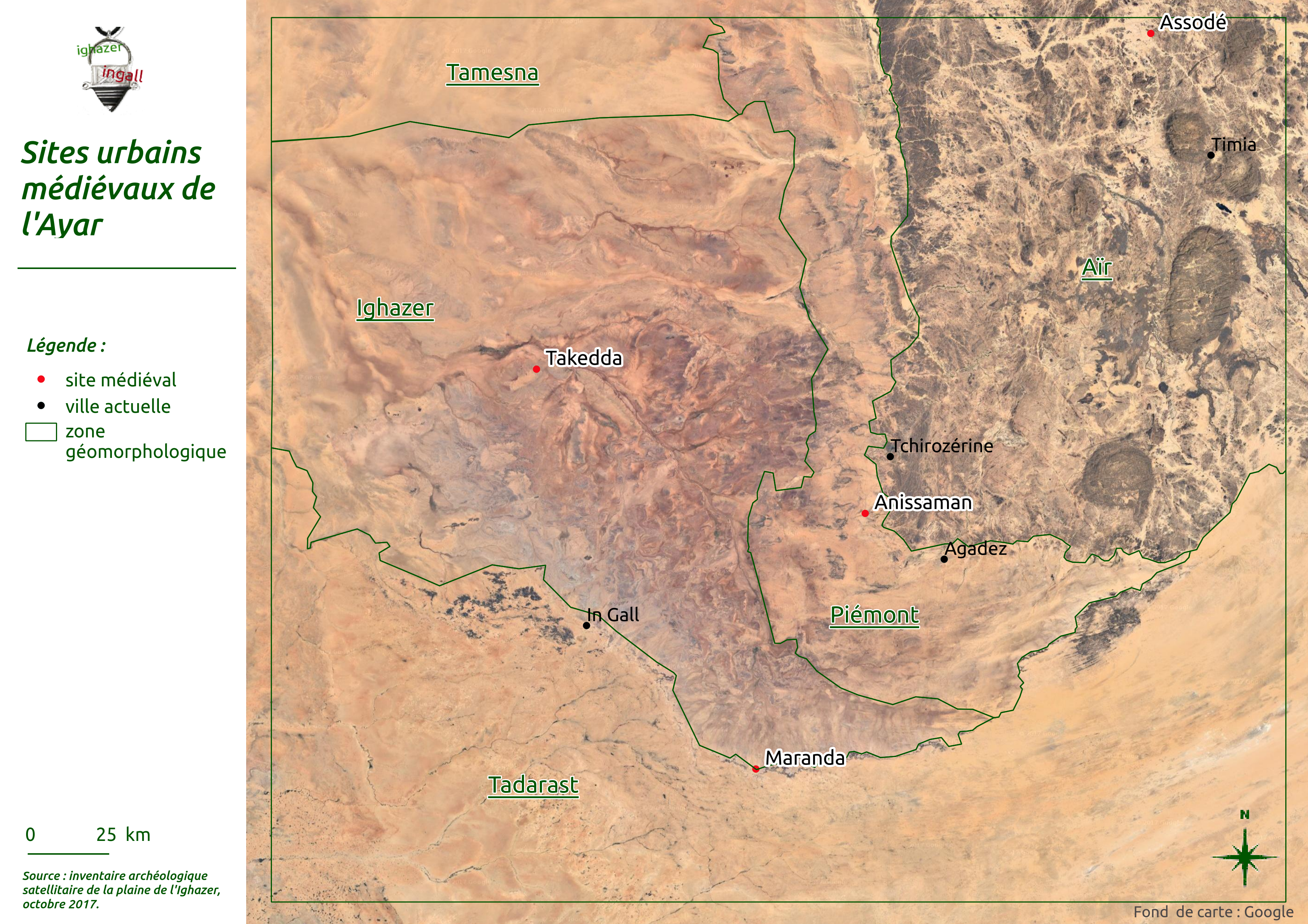 Carte des sites médiévaux de l'Ayar - Jarry - 2017